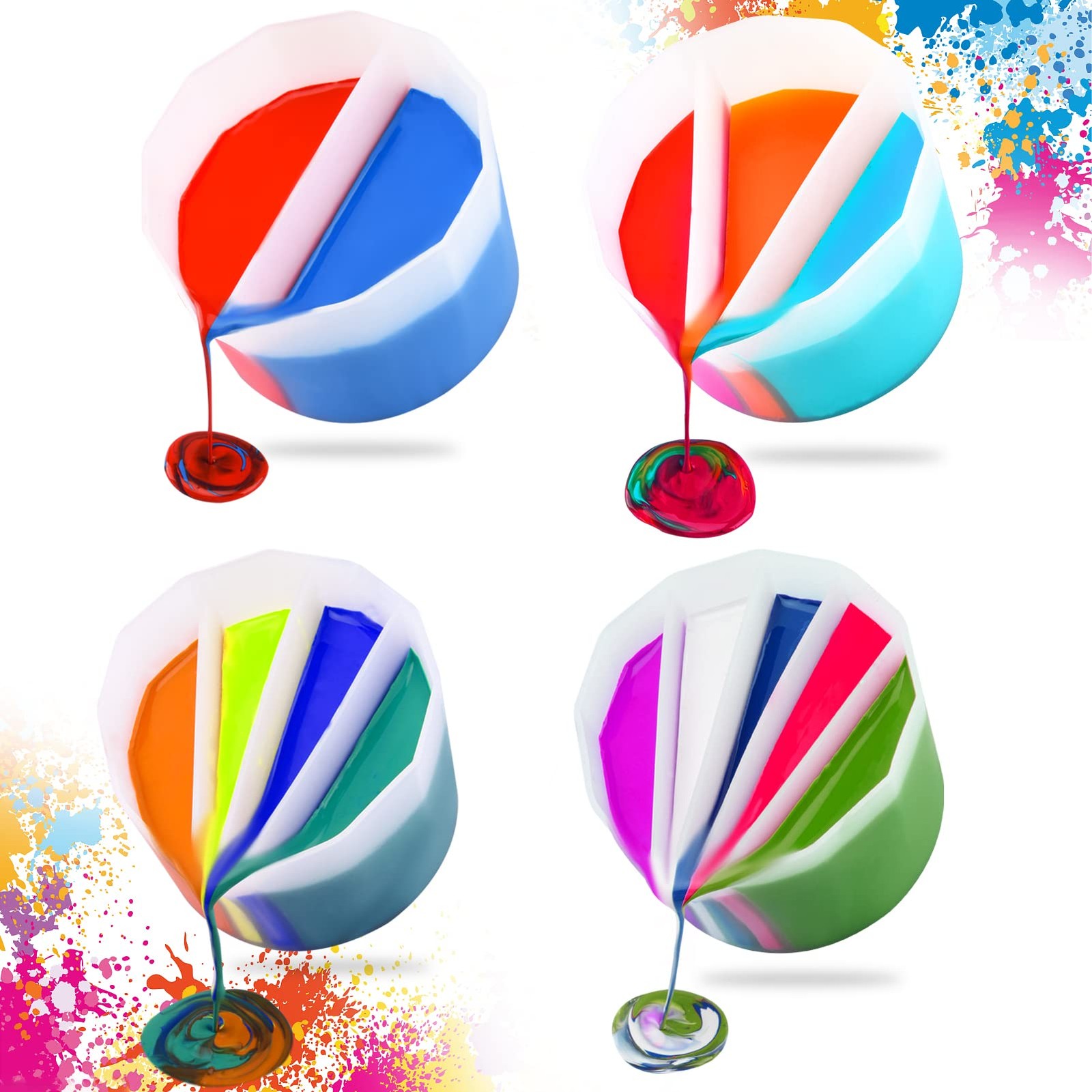 SUSSURRO 4 Pcs Split Cups for Paint Pouring, Silicone Cup Fluid Art...