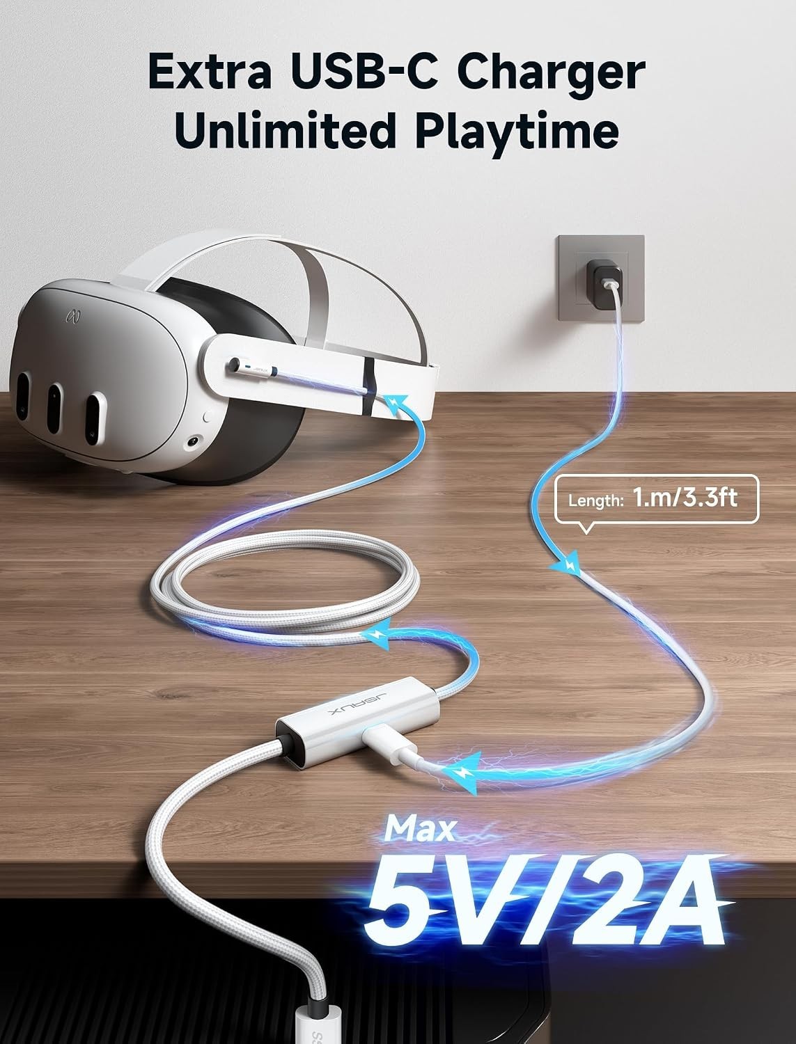Versatile 16FT Charging Link Cable - Play & Charge for Meta Quest VR Systems