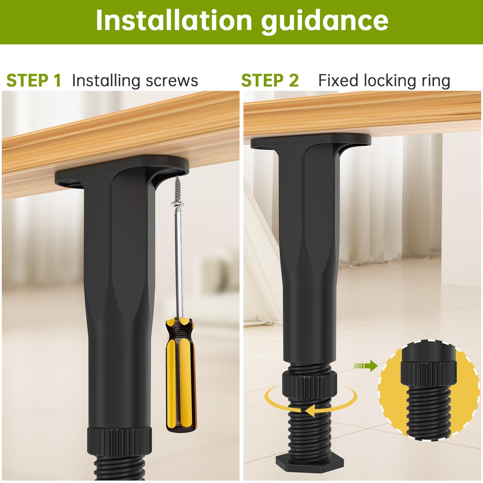 6 PCS Adjustable Height Bed Support Legs (5.1"-8.3") Bed Frame Legs for King Que