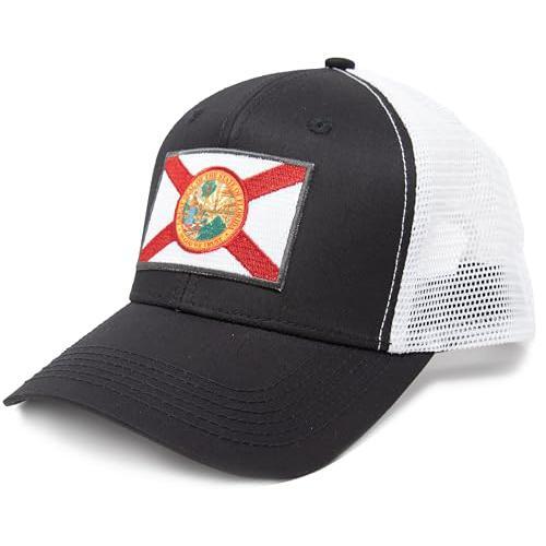 Florida State Flag Trucker Cap, Baseball, Snapback (Black/White)