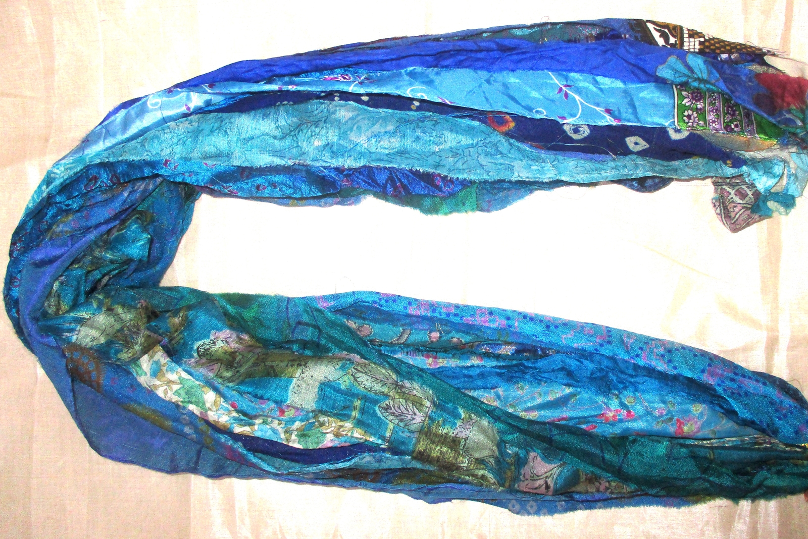 @ 12 yards Unstitched Recycled ART SILK BLEND Sari Ribbon AQUA Skeins