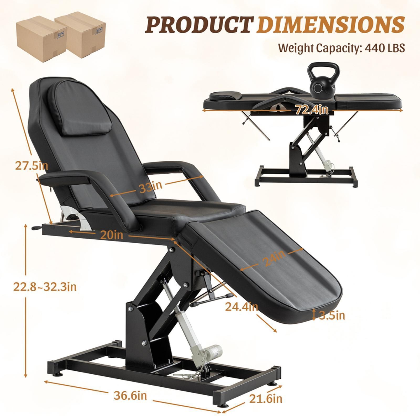 Electric Reclining Massage Table Adjustable Height Bed PU Leather Folding