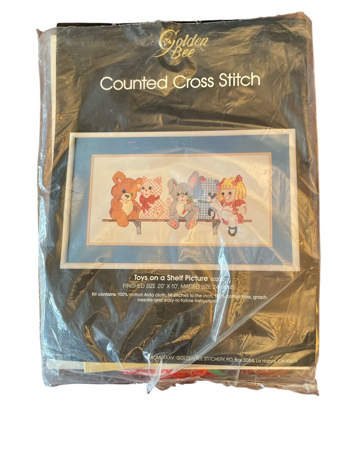 Vintage 1985 Golden Bee "Toys on a Shel Picture" Counted Cross Stitch #60206