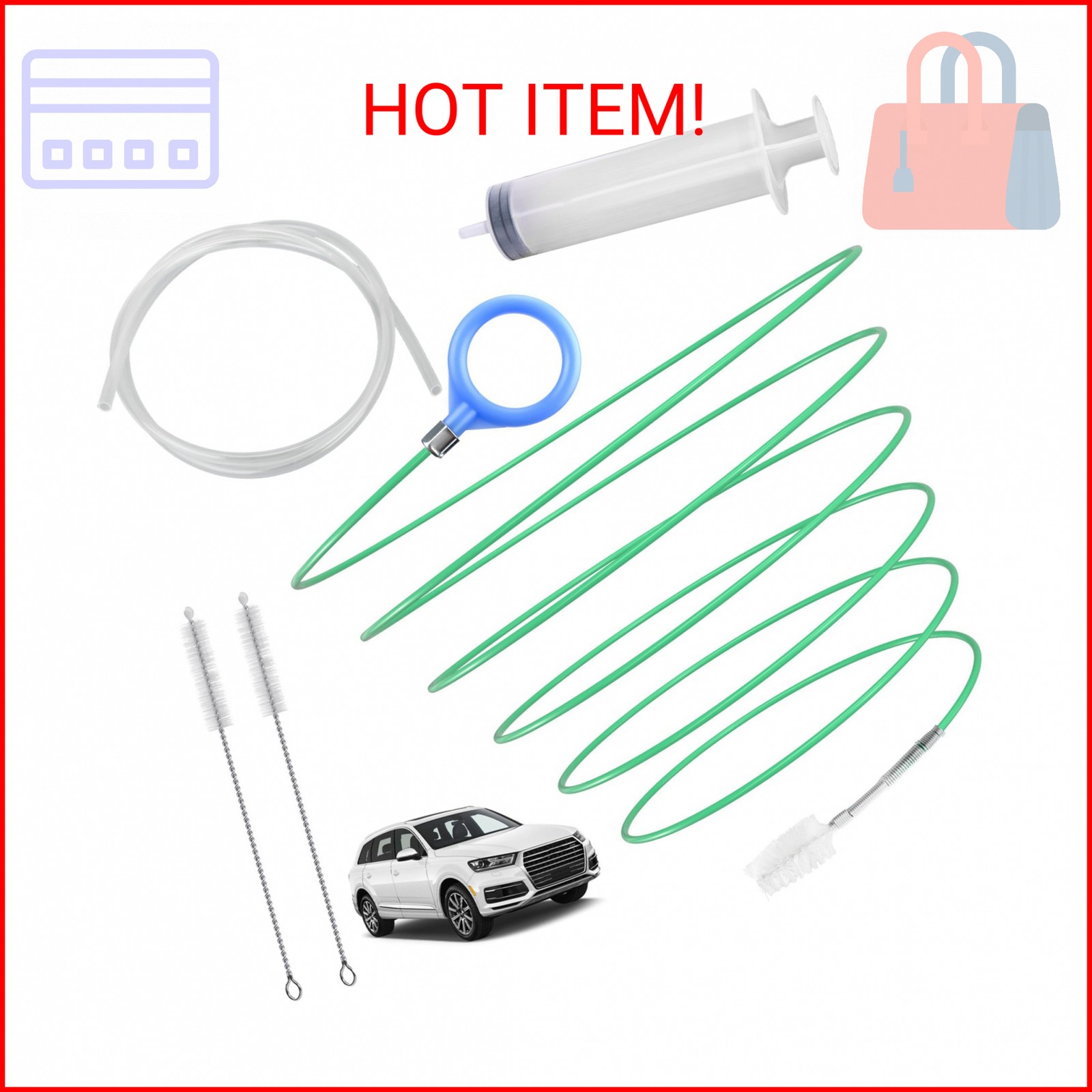 Auto Sunroof Drain Cleaning Tool, 120 Inch Flexible Tube Cleaning Brush with Pip