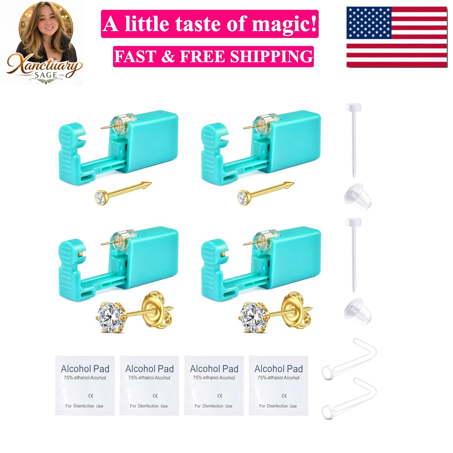 Ear and Nose Piercing Kit Ear Piercing Kit Gold Nose Piercing Kit Nose Gun Pi...