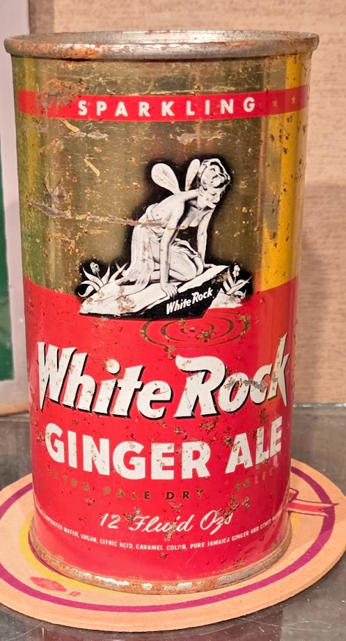 1950S WHITE ROCK GINGER ALE FLAT TOP SODA CAN WHITE ROCK BOTTLERS LOS ANGELES CA