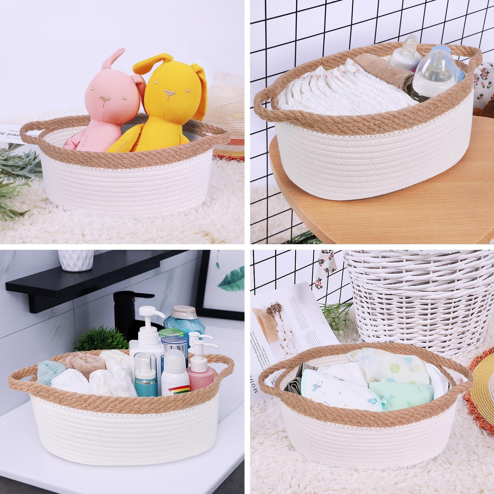 ABenkle Small Basket with Handles - Decorative Durable Rope Woven Storage Bin...