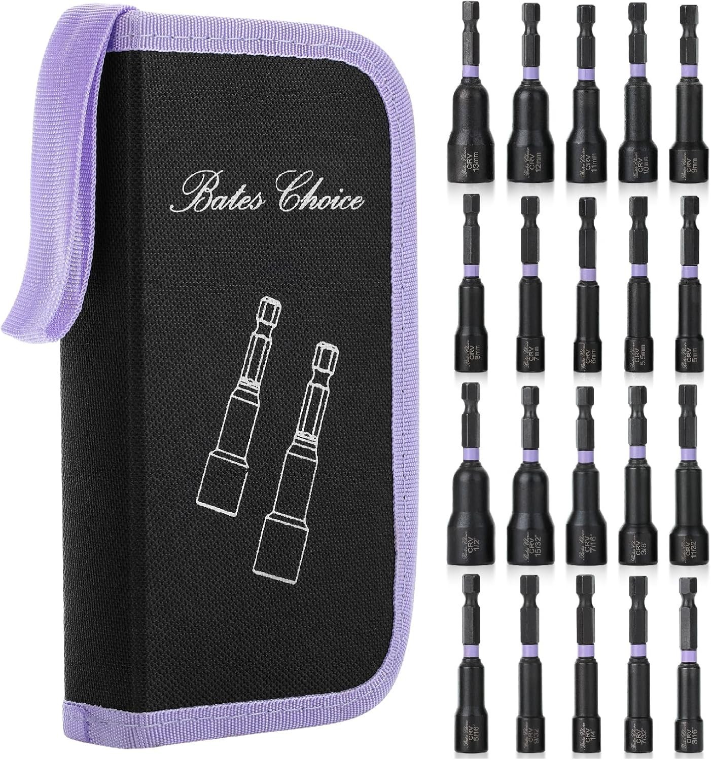 20 pcs Drill Nut Driver Set, 1/4" Hex Impact Drill Bit Kit, 5 to 13mm,3/16"-1/2"