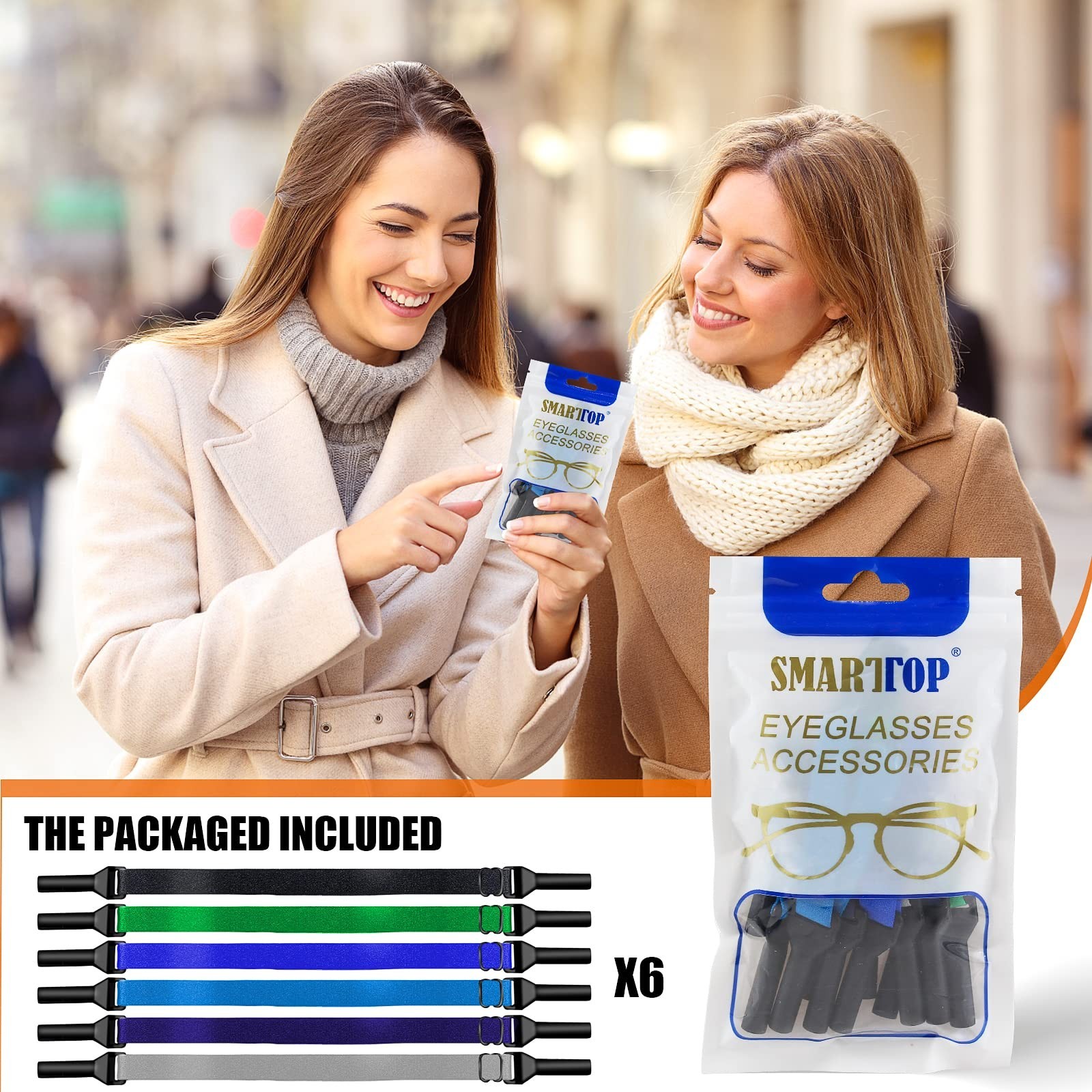 SMARTTOP Adjustable Glasses Strap-6 Pack No Tail Eyeglass Straps Eyewear Reta...