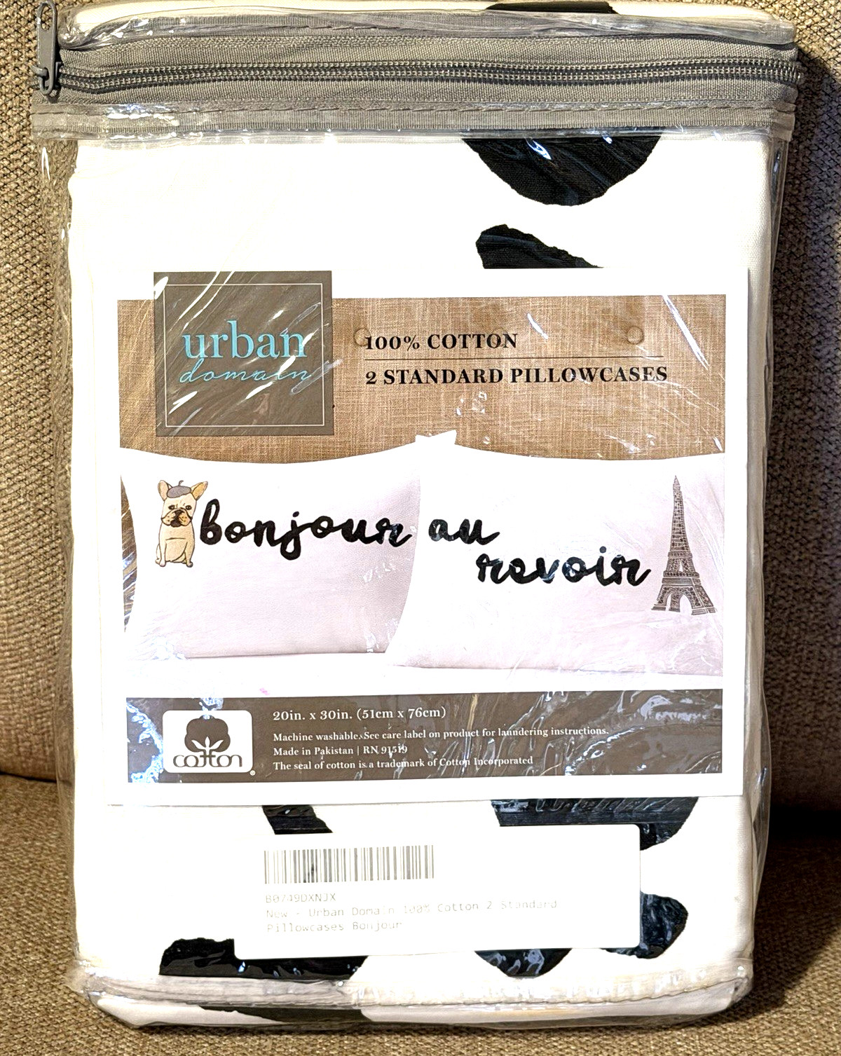 Urban Domain Pack of 2 Standard Pillowcases Bonjour au revoir NEW 100% Cotton