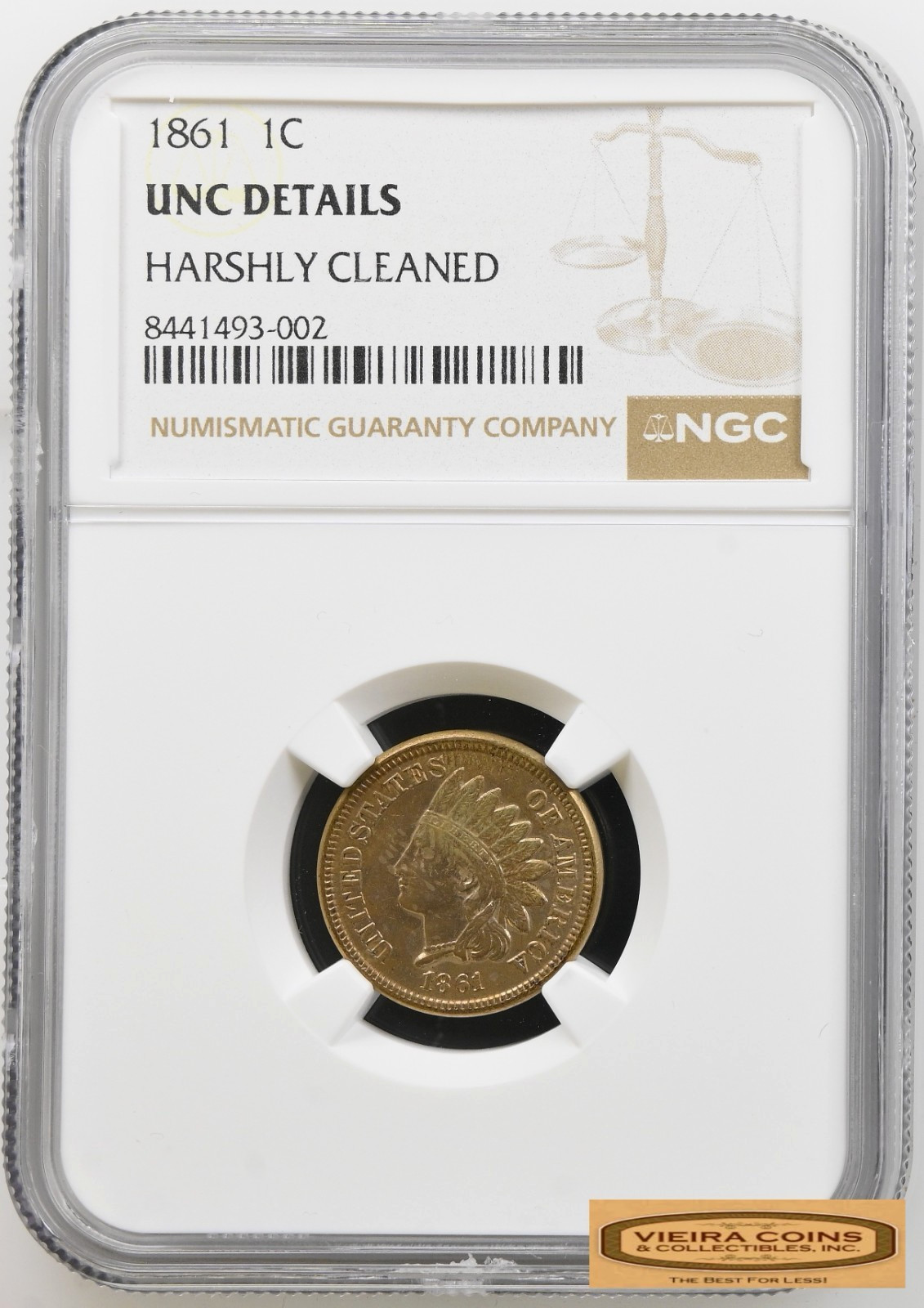 1861 Indian Head One Cent, NGC UNC Details, Harshly Cleaned - #B58387