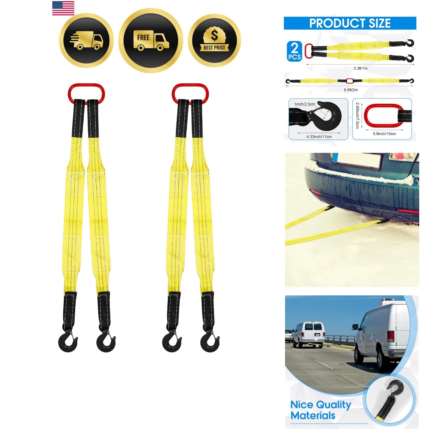 Lifting Slings Straps 2 Pack Heavy Duty Polyester Web Slings Hooks Capacity