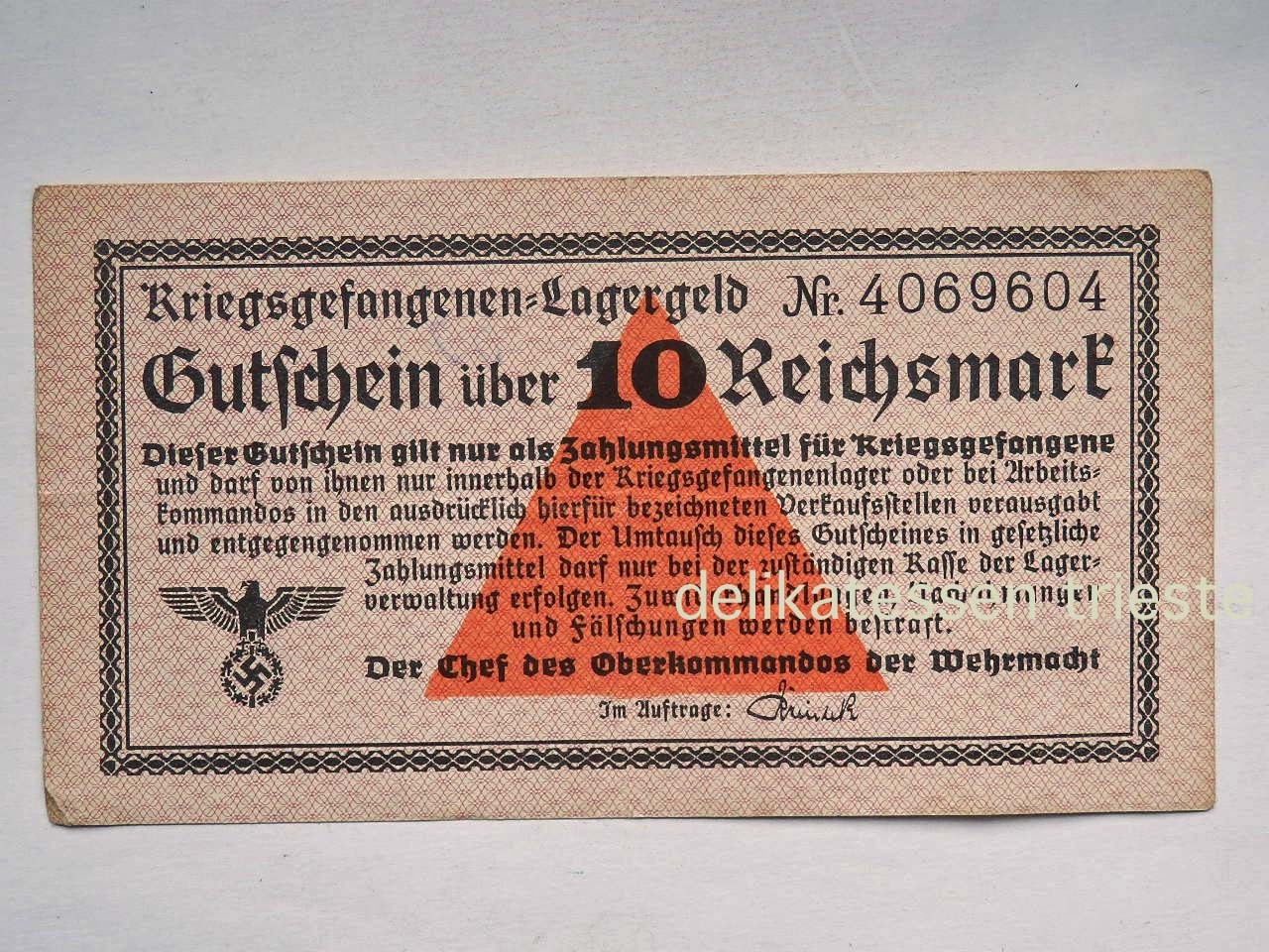 10 REICHMARK Lagergeld prisoners 2 ww POW banknote Germany 1939 1945 604