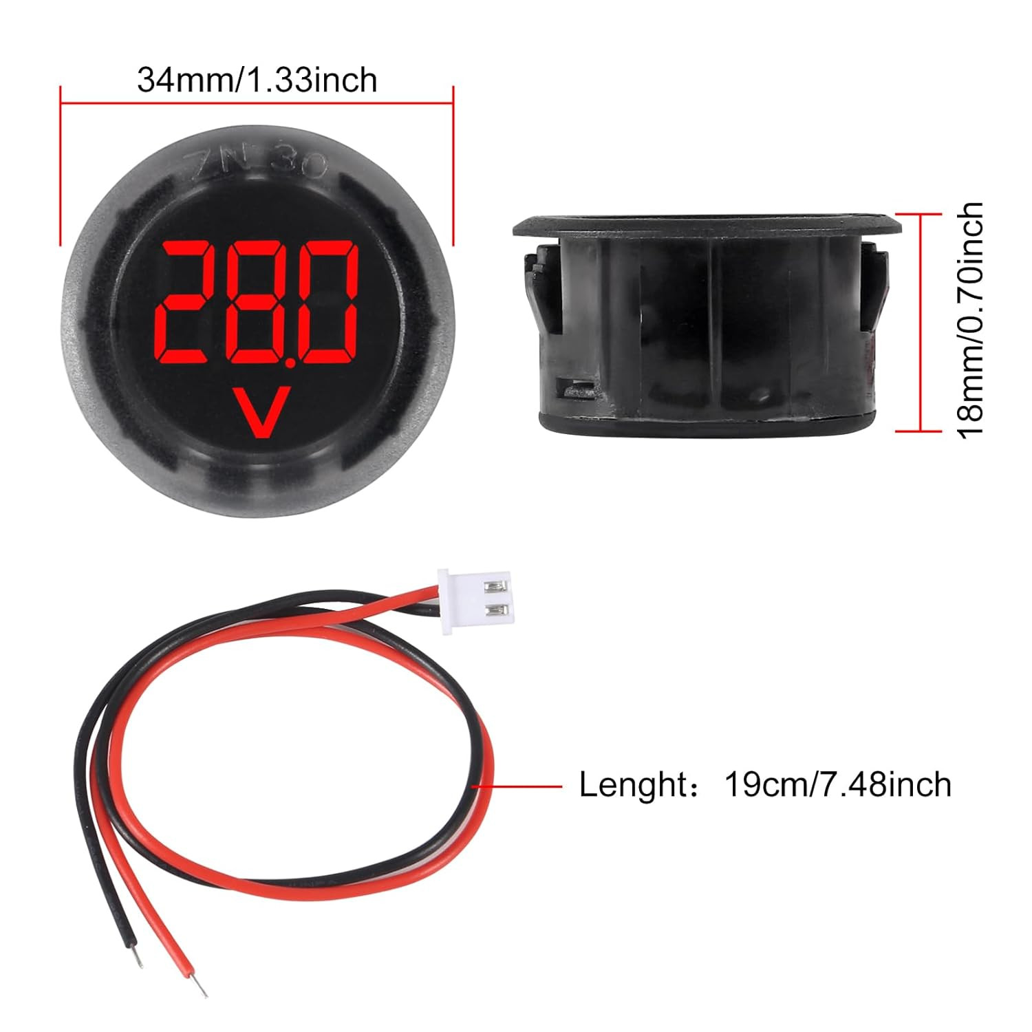 3Pcs DC 4-100V LED Digital Display Circular Two-Wire Voltmeter DC Digital Voltme