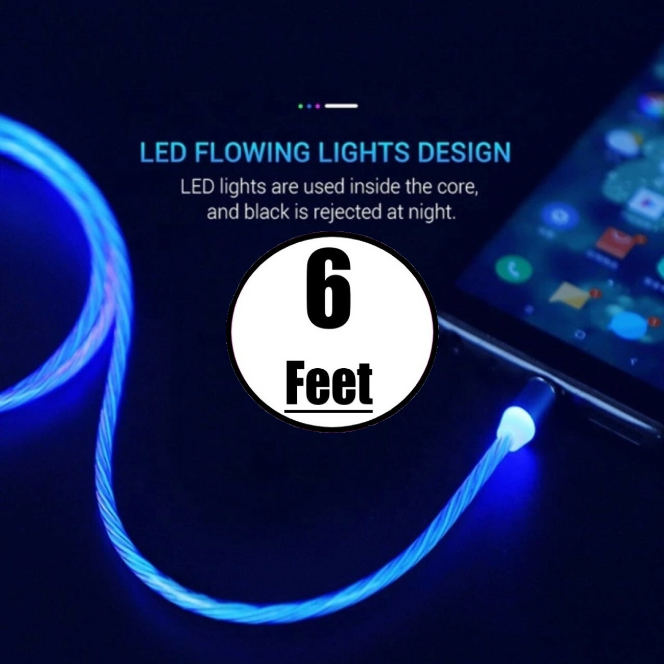 2 Pack 6ft LED Fast Charge Light Up Cable Cord for Samsung Apple iPhone Galaxy