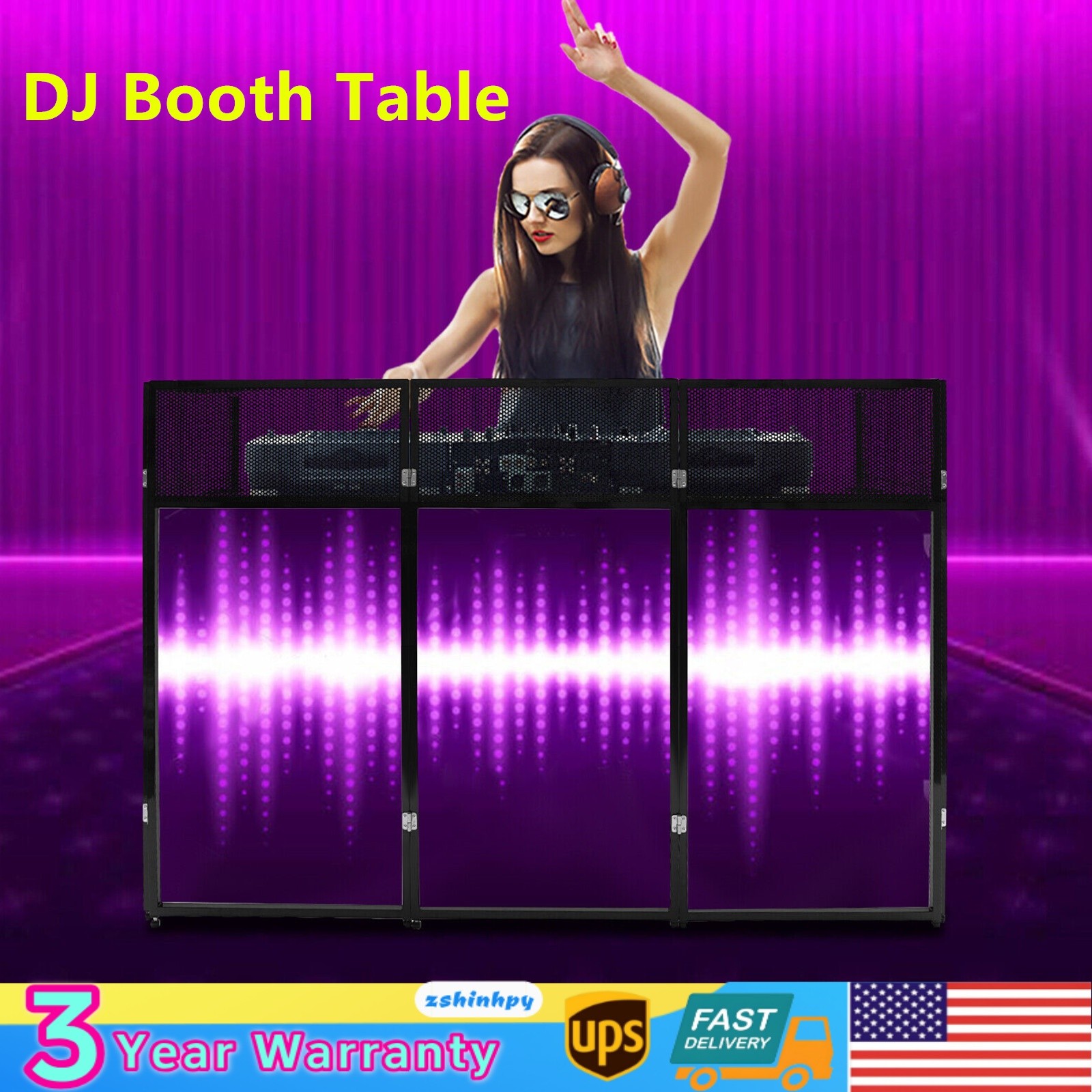 23“x73” DJ Booth Table Foldable DJ Stand Free Standing DJ Booth Stand 20kg max.