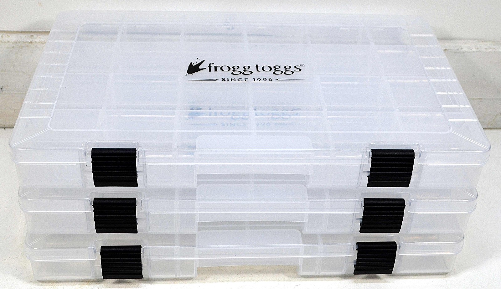 3 Large Clear Storage Cases for Small Items Frogg Toggs brand  14" X 9" X 1.75"