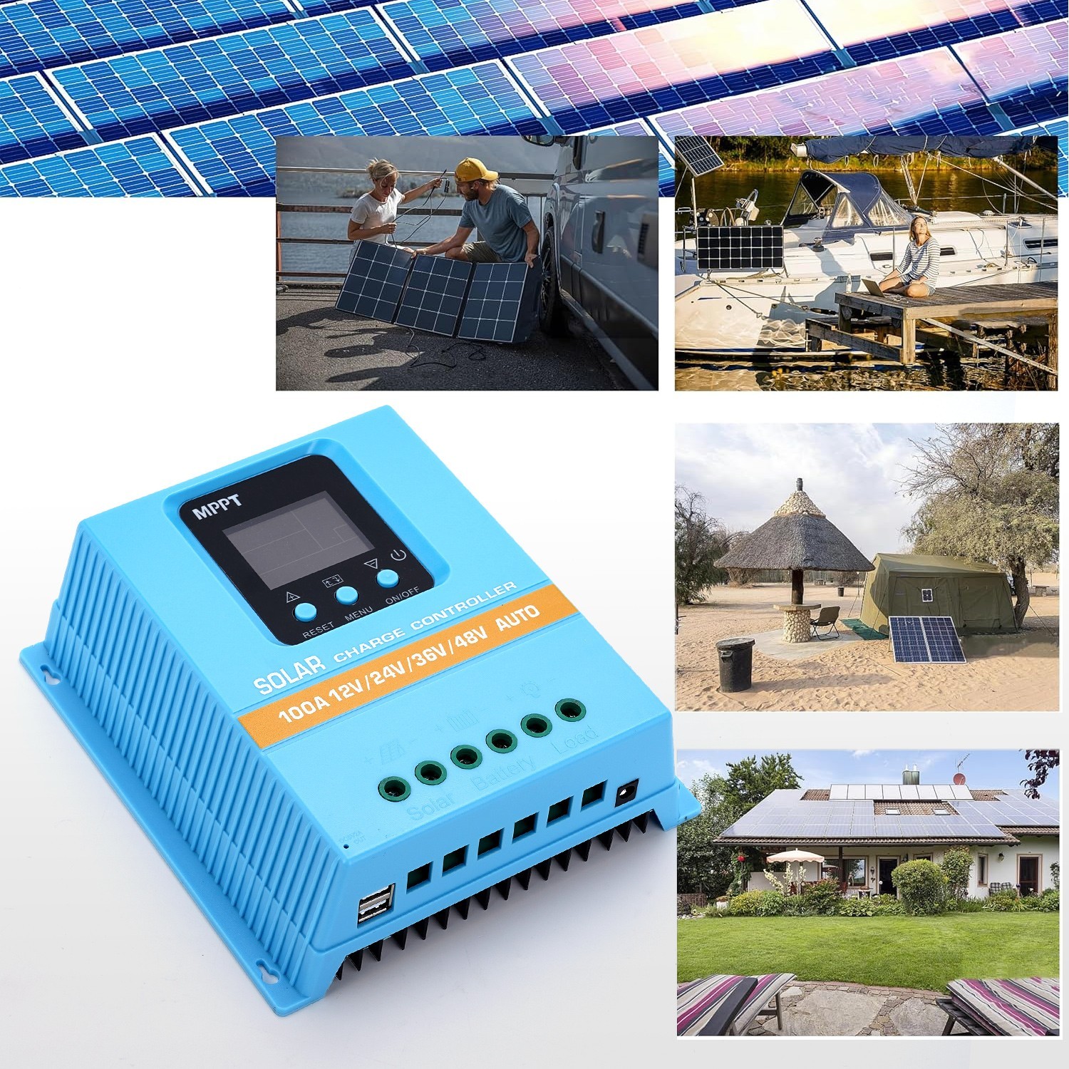 4800W 100A MPPT Solar Charge Controller 12V/24V/36V/48V Battery PV Regulator USB