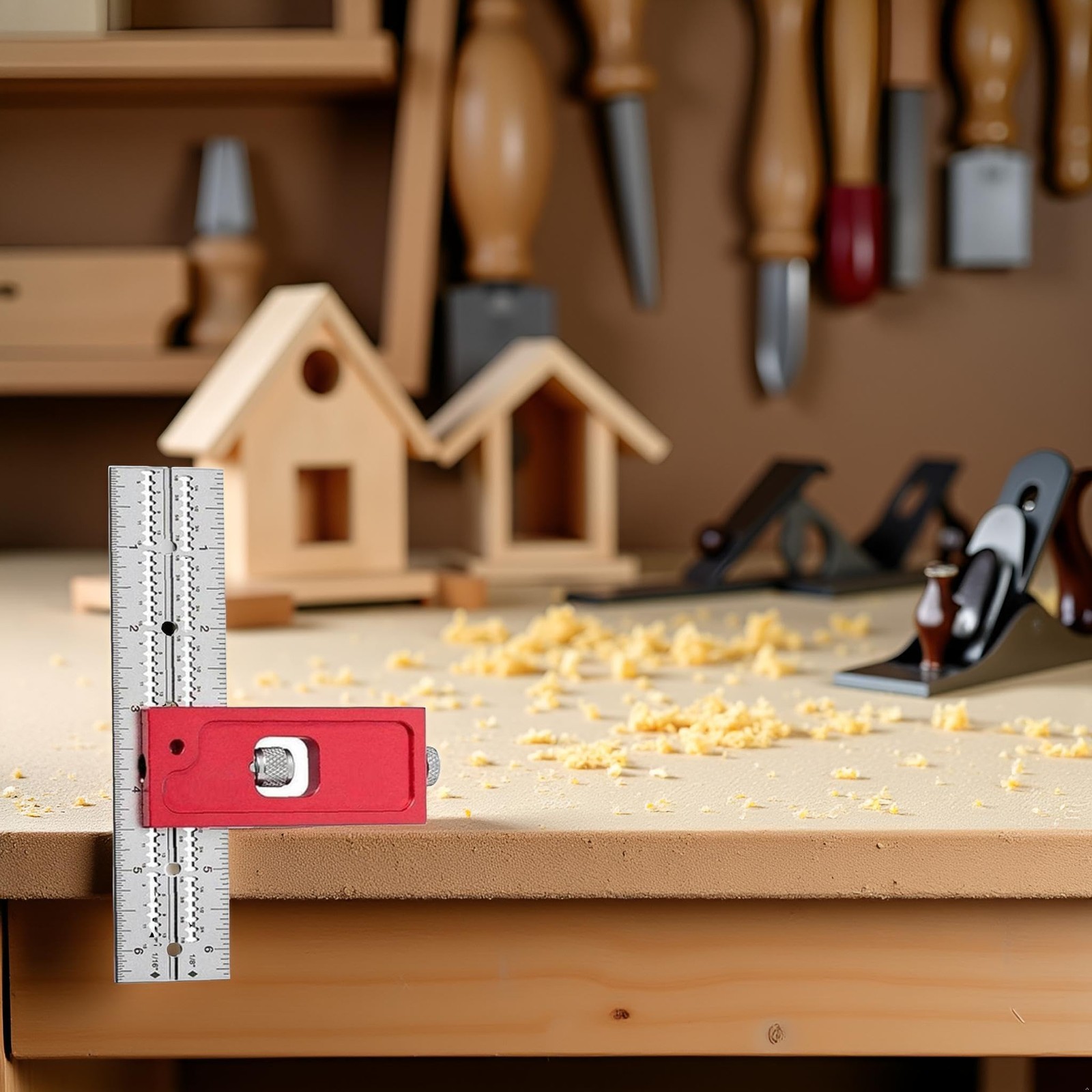 Red Combination Square Set Woodworking Joinery Measuring Ruler Carpenter Tool...