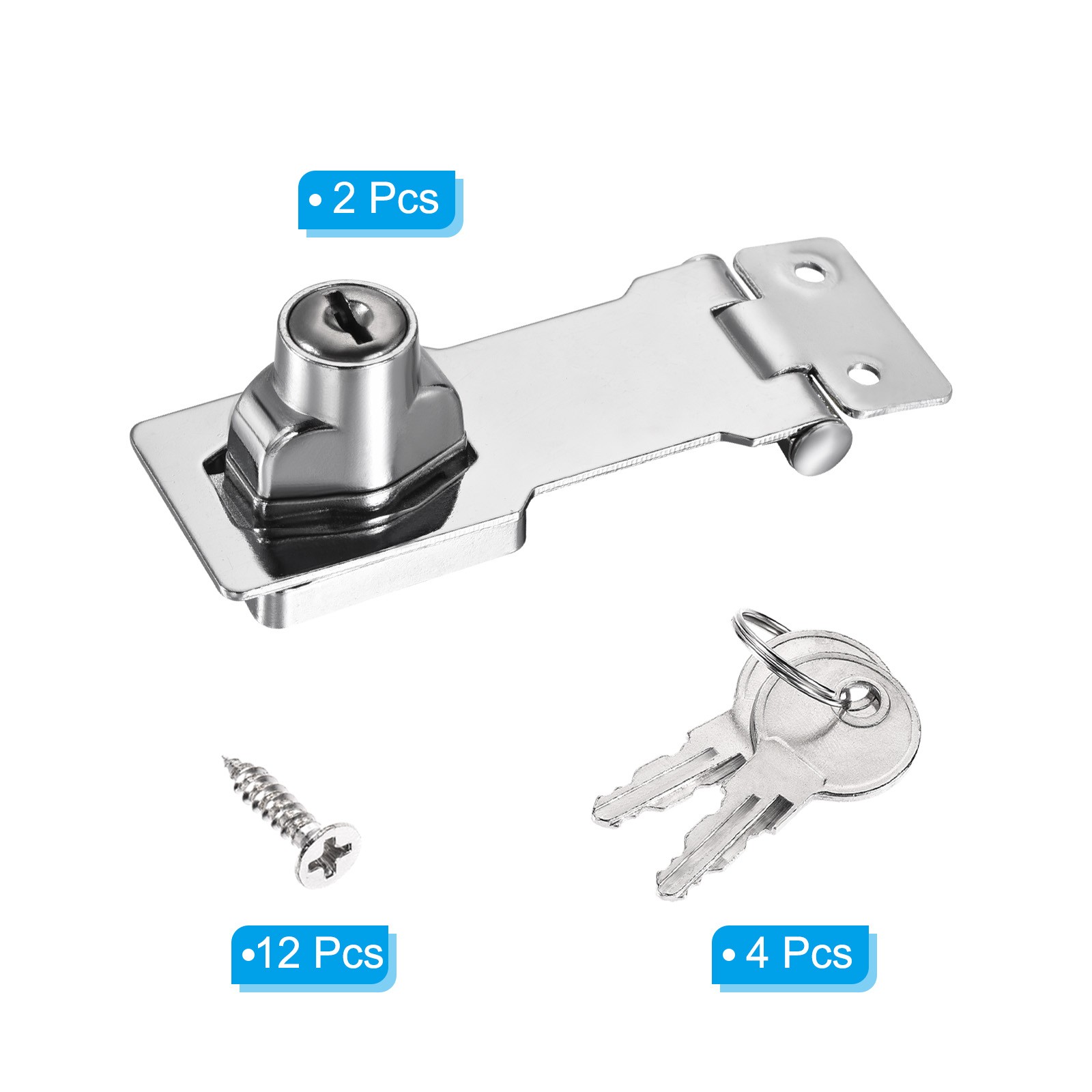 2Pcs 3Inch Keyed Hasp Locks Twist Knob Locking Keyed Alike, Silver