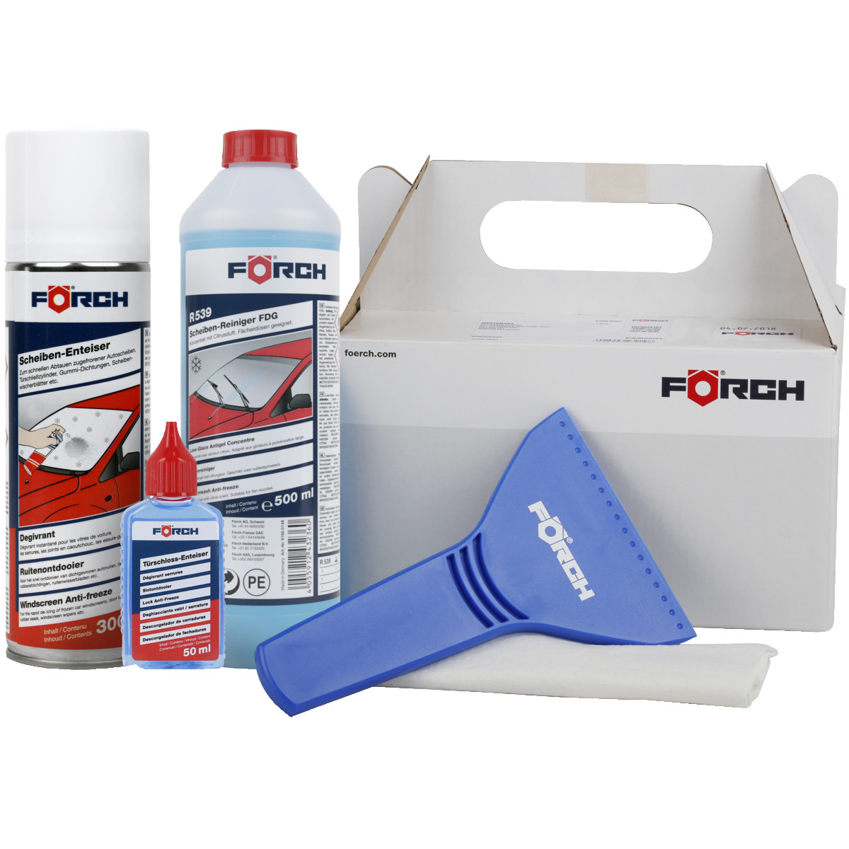 WINTER SET 5 PIECES Förch de-icer door lock cloth frost protection ice scraper 61600991