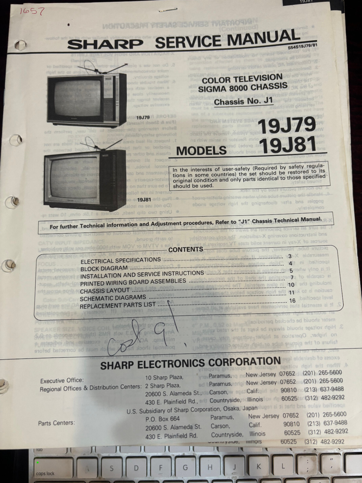 ORIG. SHARP 19J79 19J81 TV Repair & Service Manual *ORIGINAL*