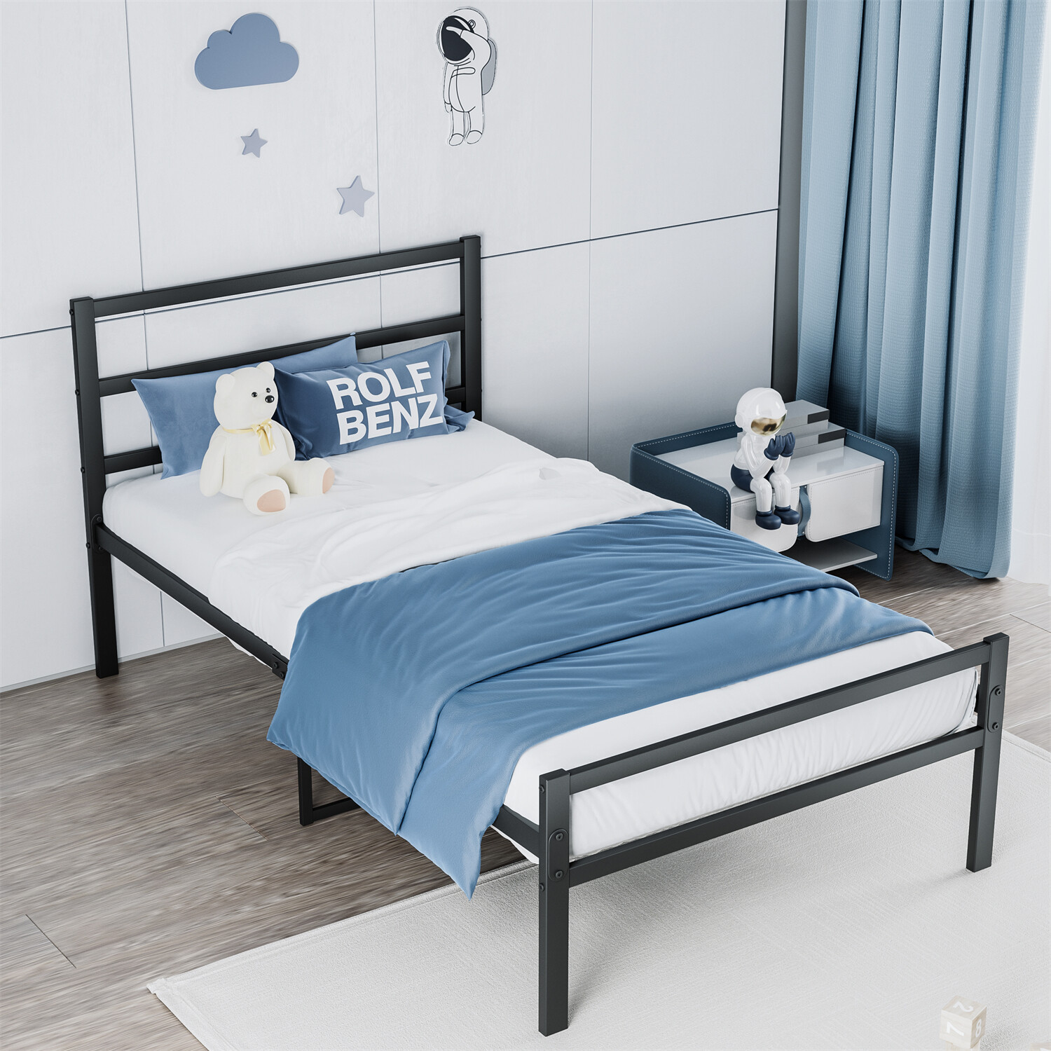 Twin/Queen/King Size Bed Frame Metal Platform Bed Frame w/ Headboard Black US
