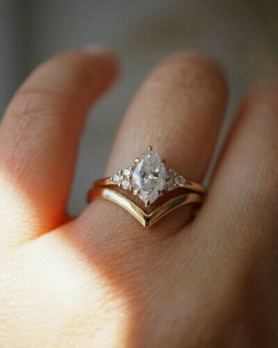 Women's Bridal Set Wedding Ring Marquise D/VVS Lab Created Diamond 925 Silver