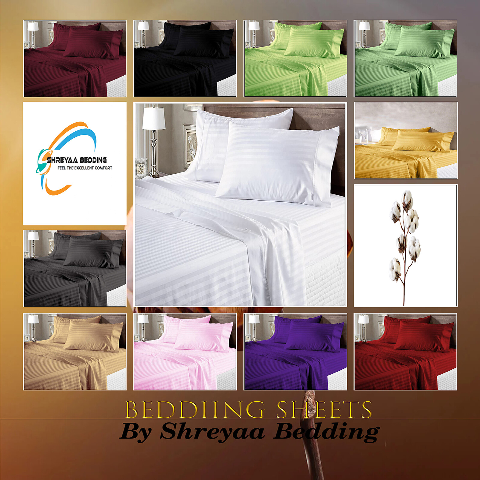Organic Cotton 1000-1200 TC Stripe 4 PCs Sheet Set Extra Depth Pocket US Full XL