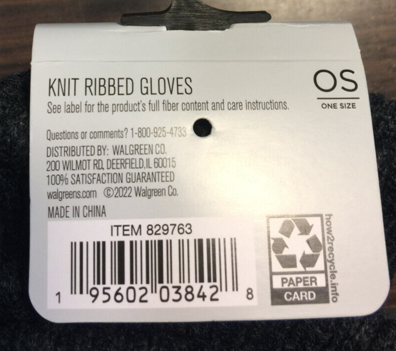 NEW West Loop Men's Knit Ribbed Gloves - One Size - 3M Thinsulate Insulation