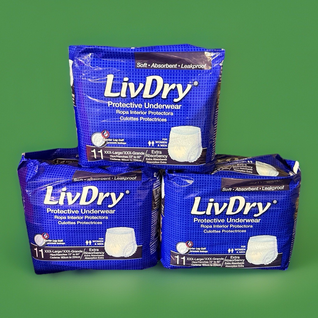 3x LivDry Overnight Protective Underwear XXX-Large For Women & Men 11 Count
