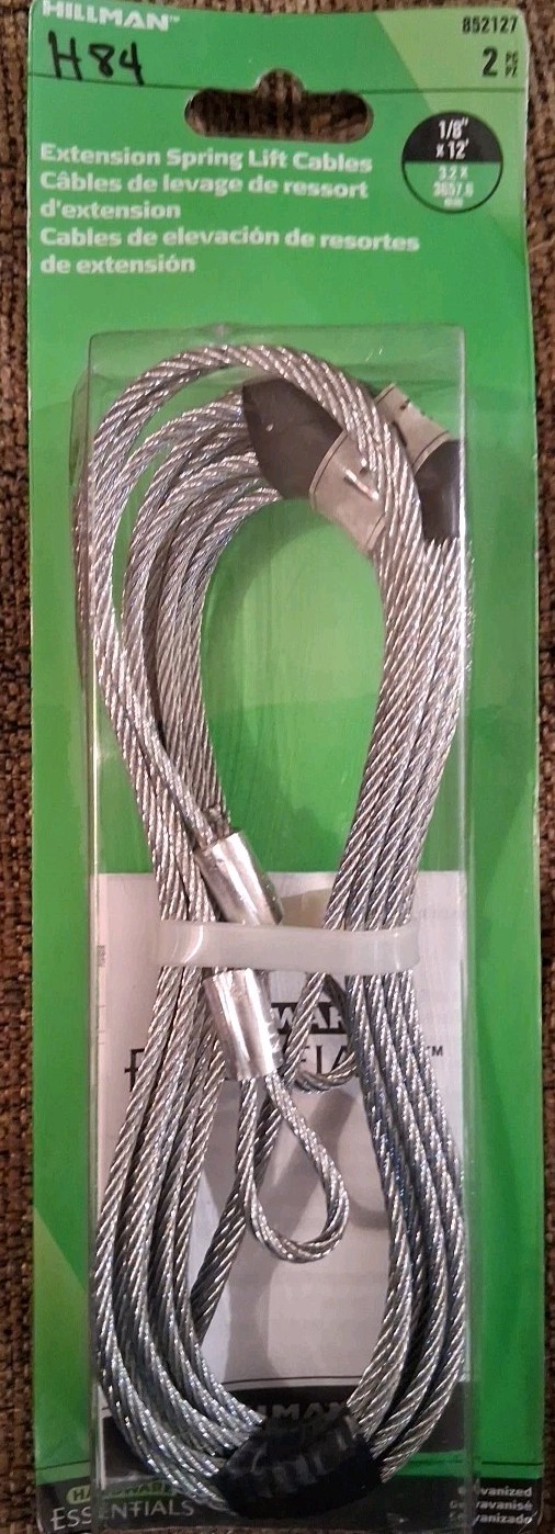Hillman 852127 Extension Spring Lift Cables For Garage Door 1/8" x 12'