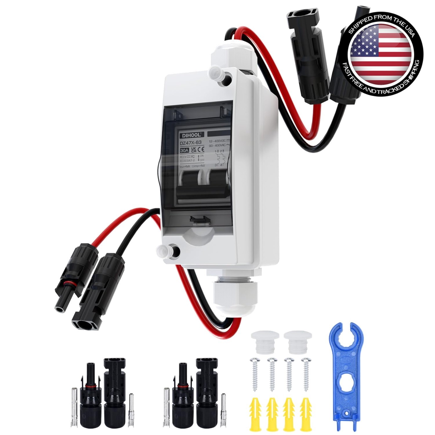 Solar Disconnect Switch 30 Amp 2 Pole Non-Polarized DC Circuit Breaker 12V-40...