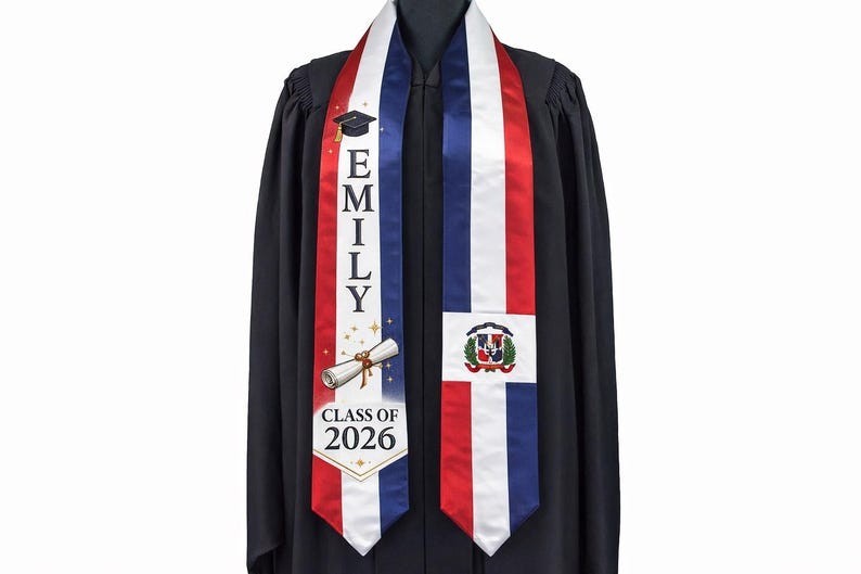 Dominican Republic Flag Graduation Stole Personalized Sash Class of 2026 Custom