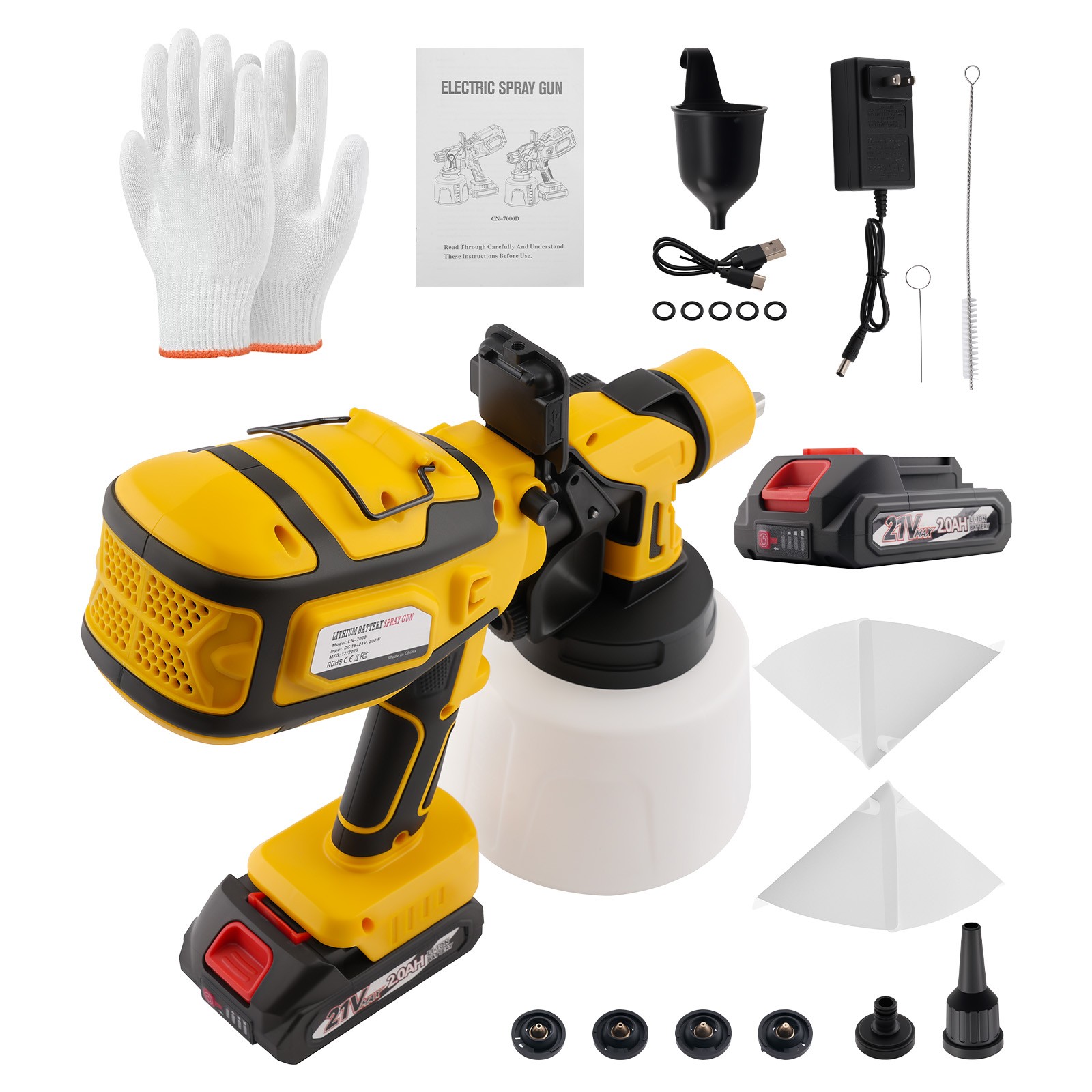 200W HVLP Paint Sprayer Electric Handheld Gun 1400ML 5 Nozzles LED Light Kit