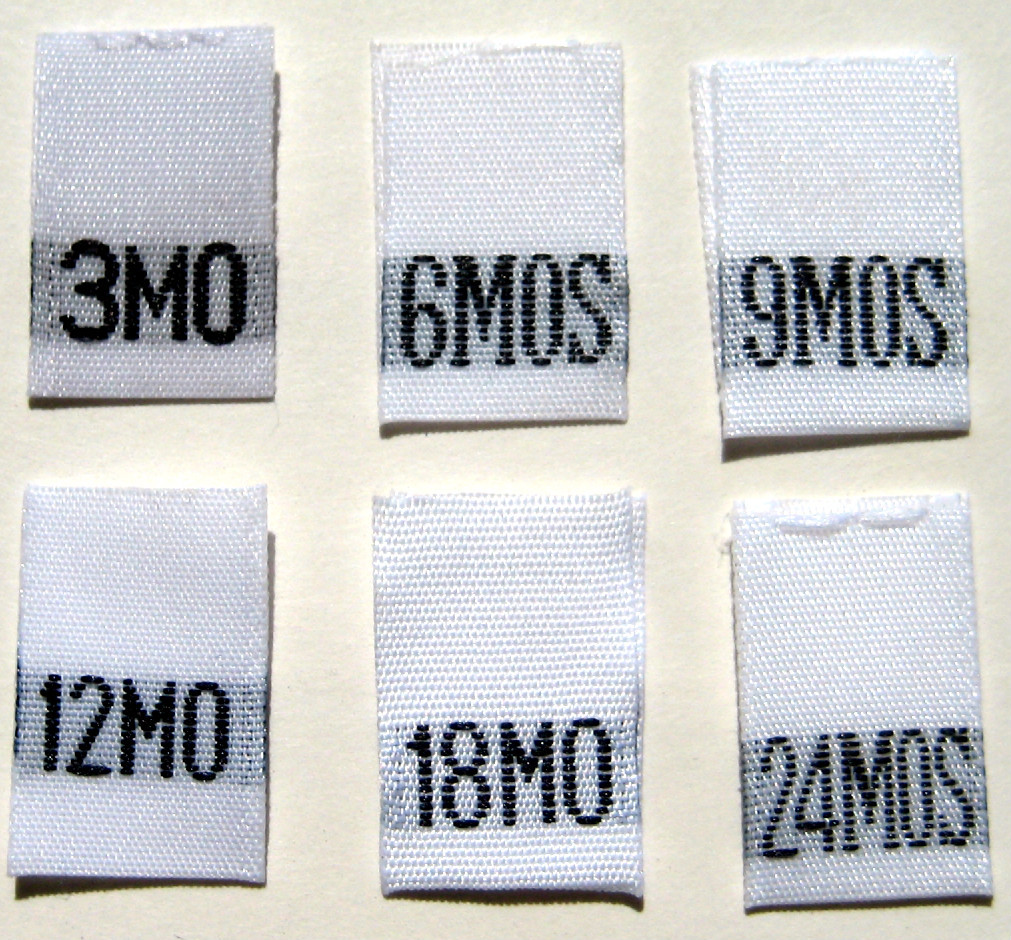 1000 pcs MIXED WOVEN INFANT CLOTHING LABELS - 3 6 9 12 18 24 MONTHS (166pc each)