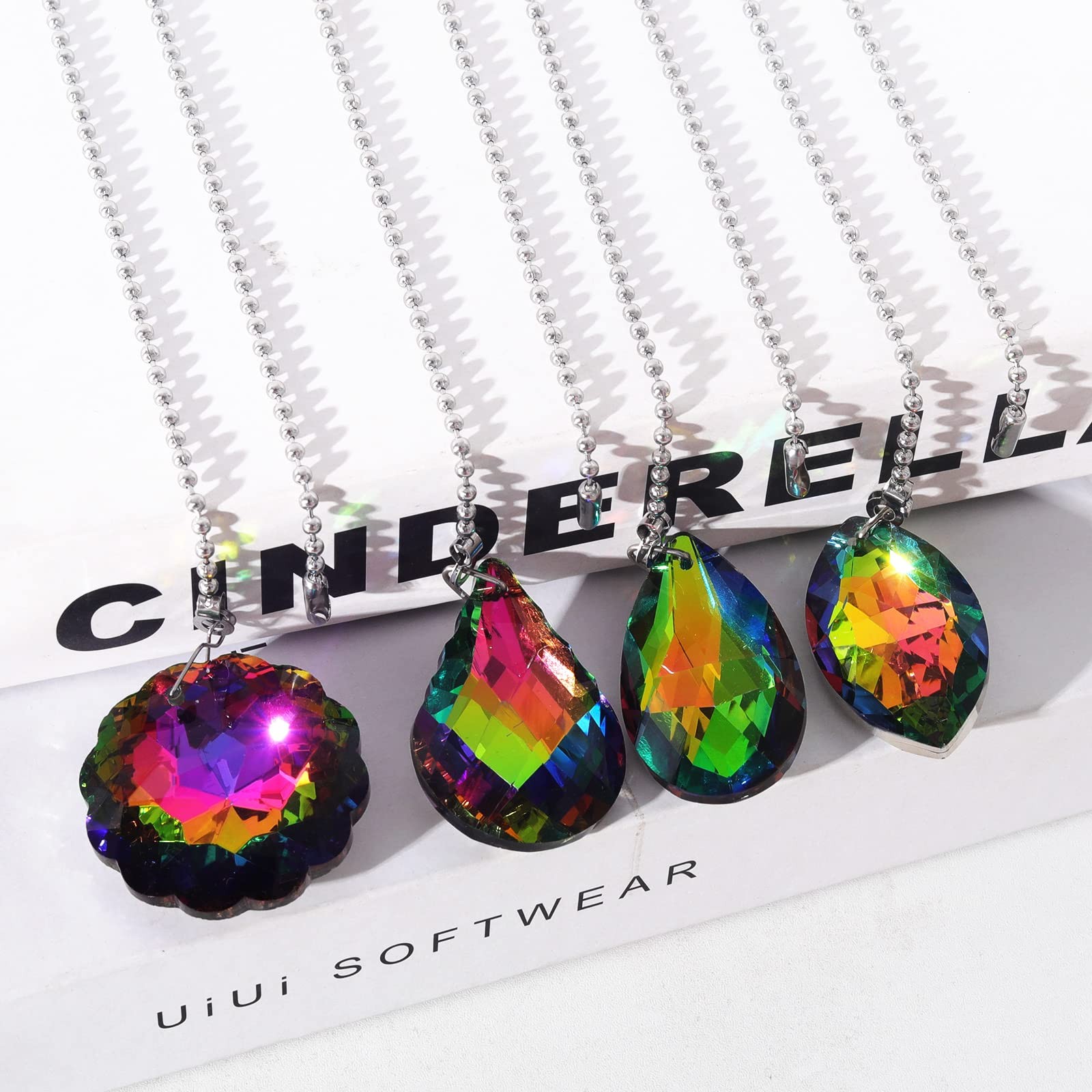 4 Pieces Crystal Ceiling Fan Pull Chain Rainbow Maker Pull Chain Extension fo...