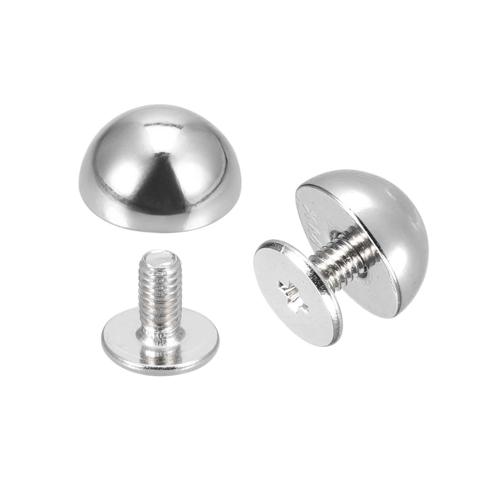 10x6mm Back Screw Rivets Solid Round Head Leather Studs Silver 8 Sets