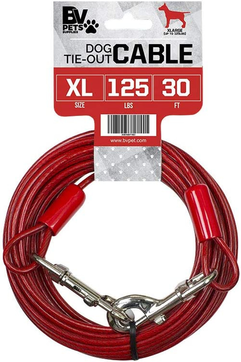 Dog Tie Out Cable 30 Feet - Heavy Duty Dog Lead up to 125 Pounds - Reflective &