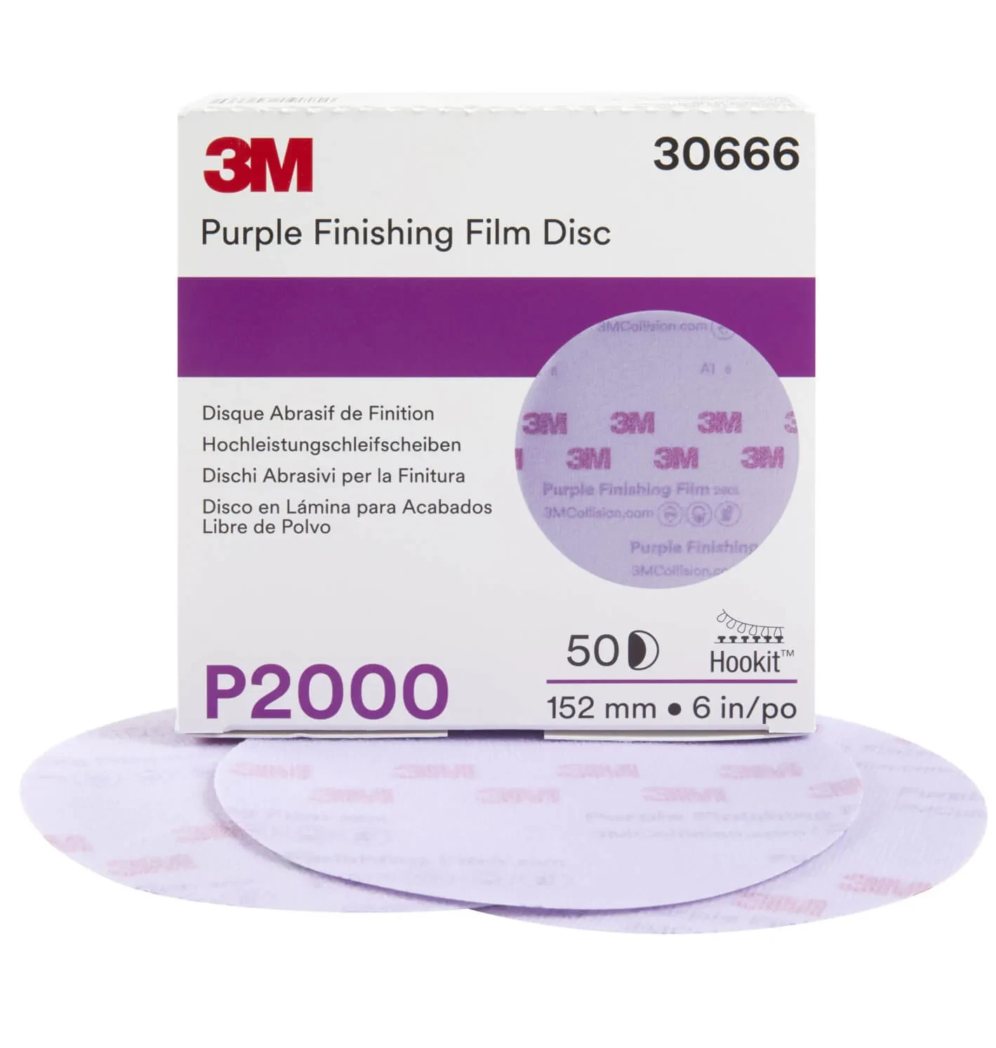 3M 30666 6" Hookit Abrasive Sanding Discs 260L, 2000 Grit, Purple, 50 Discs