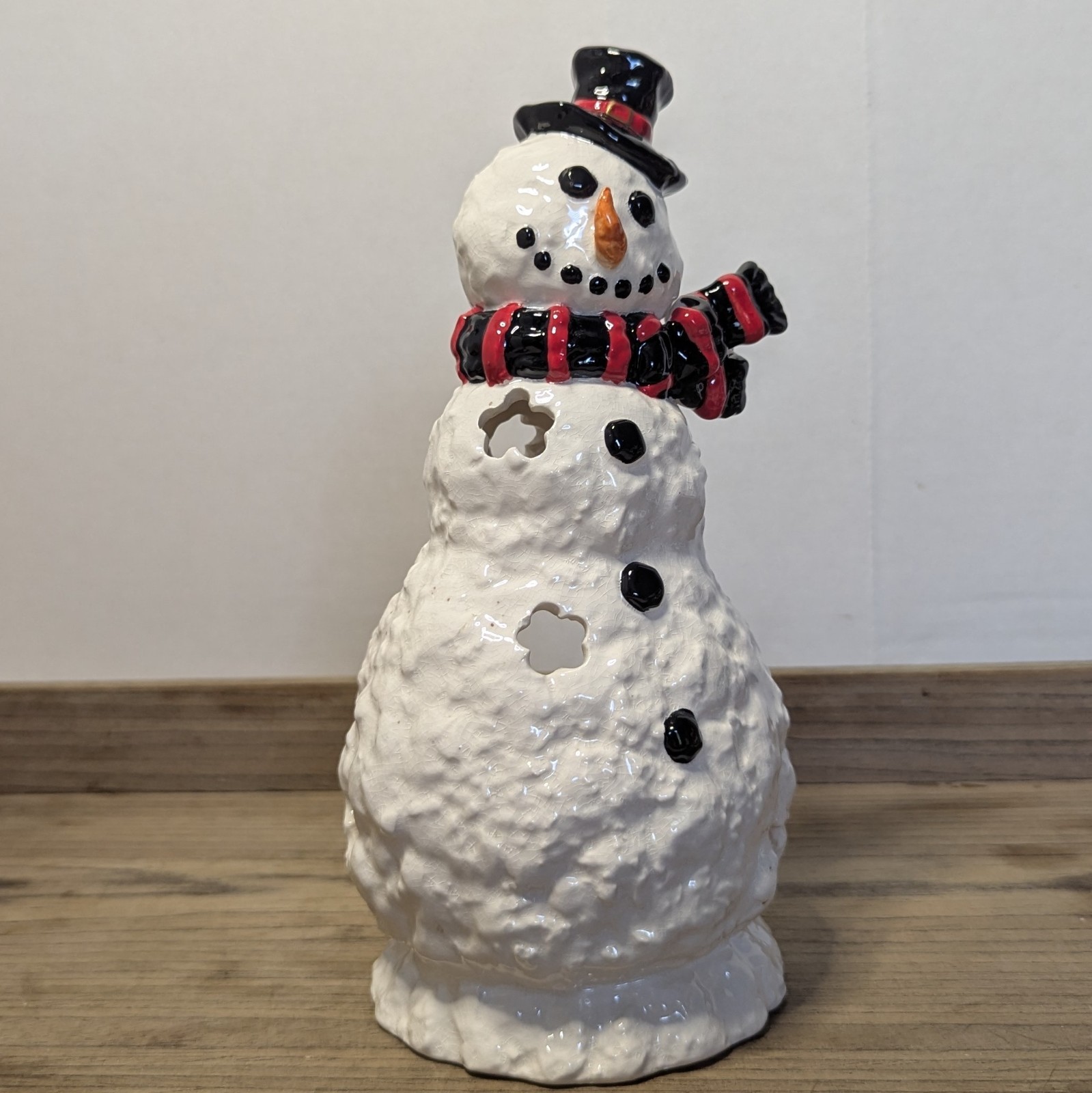 Vintage Ceramic Snowman Tea Light Luminary In Original Box.  Winter Wonderland