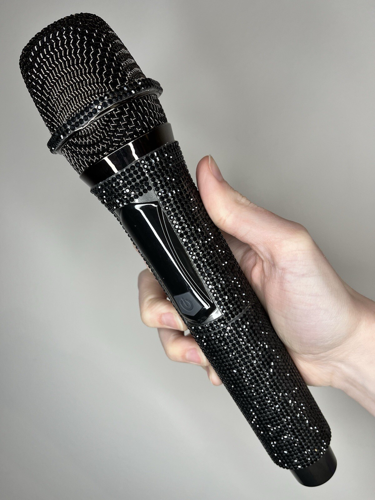 Black Rhinestone Wireless Karaoke Microphone + Receiver System - Rechargeable