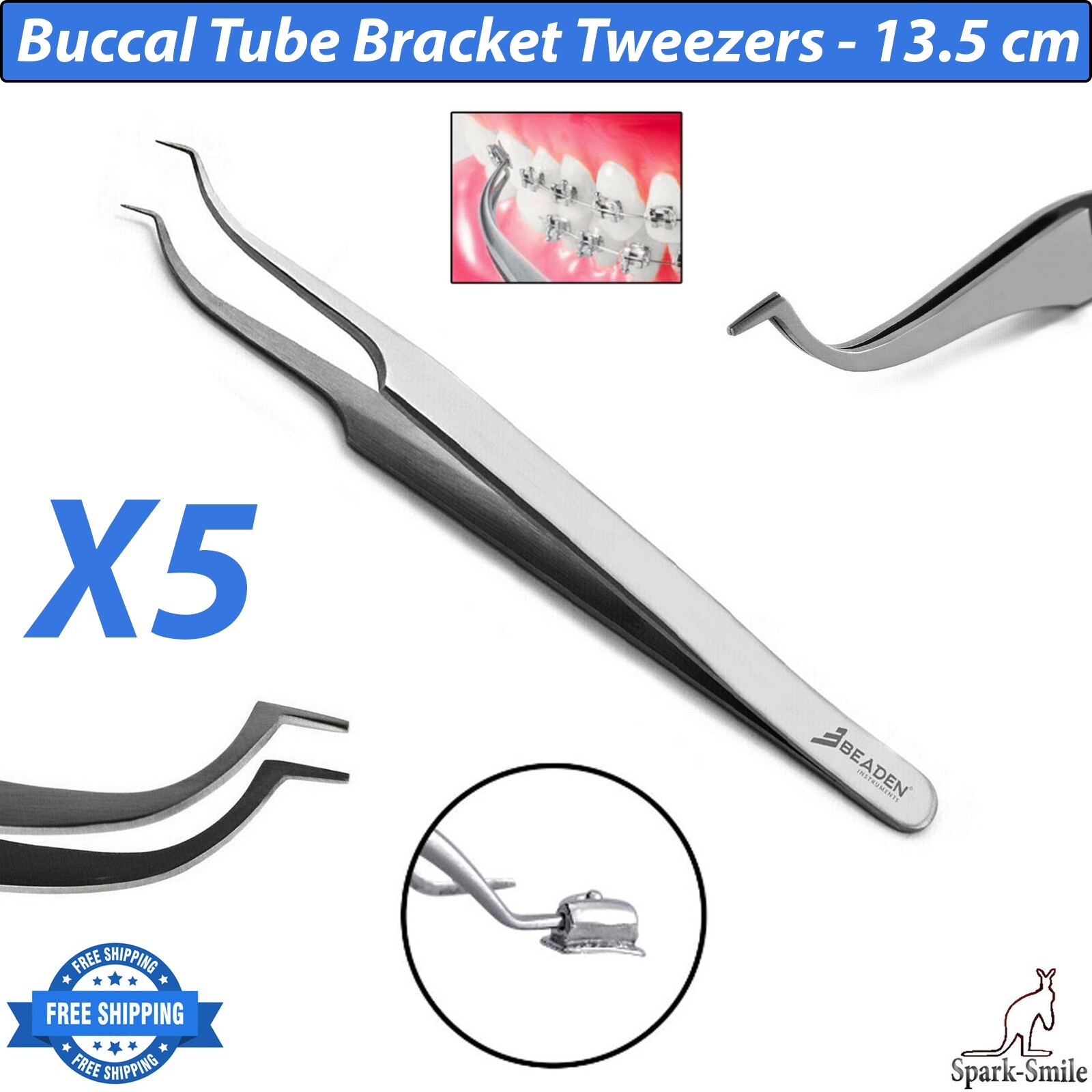 DENTAL BRACKET HOLDING TWEEZERS BUCCAL TUBE BONDER ORTHODONTIC TWEEZER 13.5CM X5