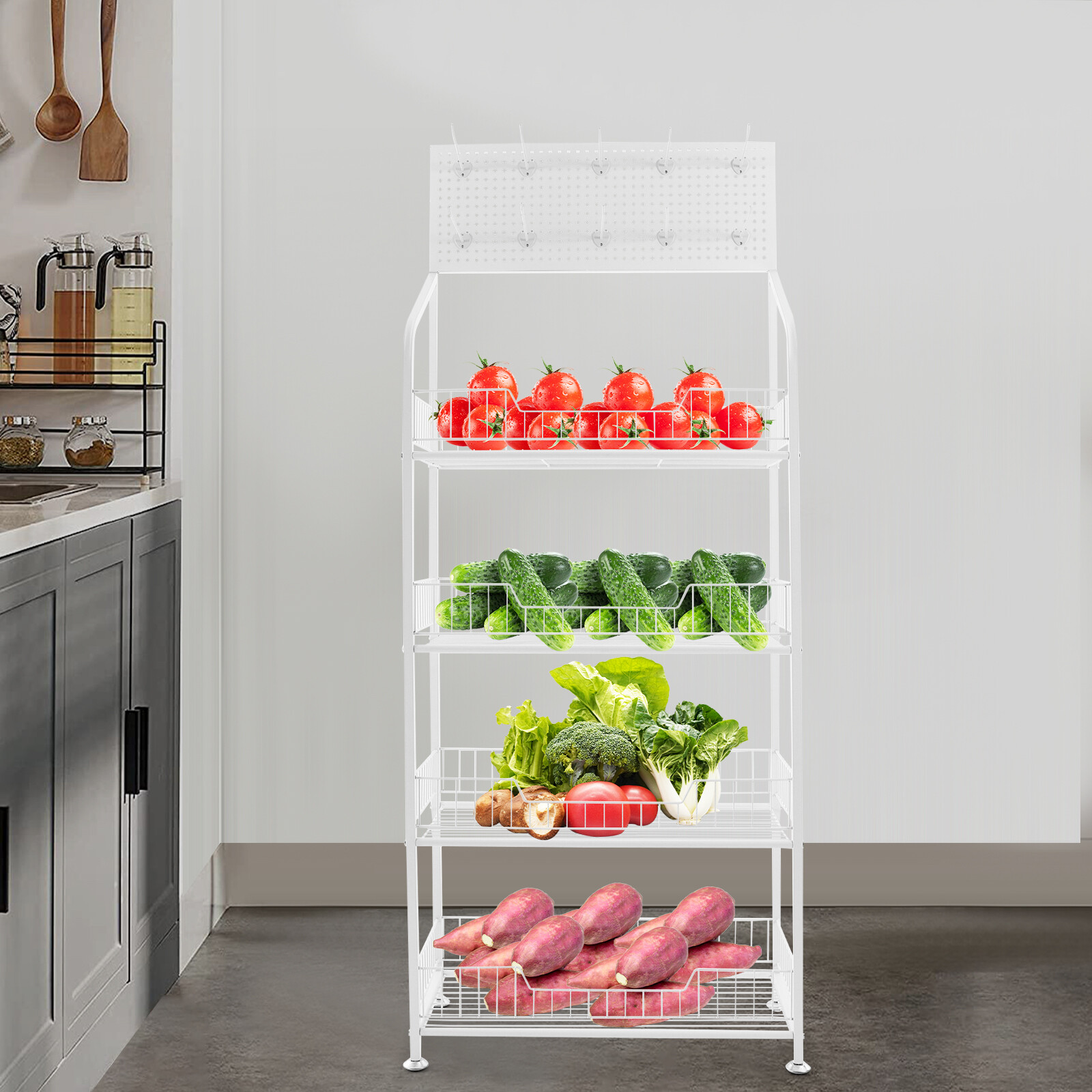 Snack Rack Stand with Hooks 4 Tier Retail Display Rack Snack Display Organizer