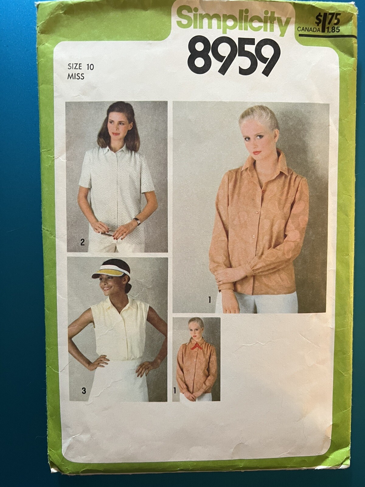 Vtg Simplicity pattern 8959 Misses' button front, collar Shirt sz 10 bust 32-1/2