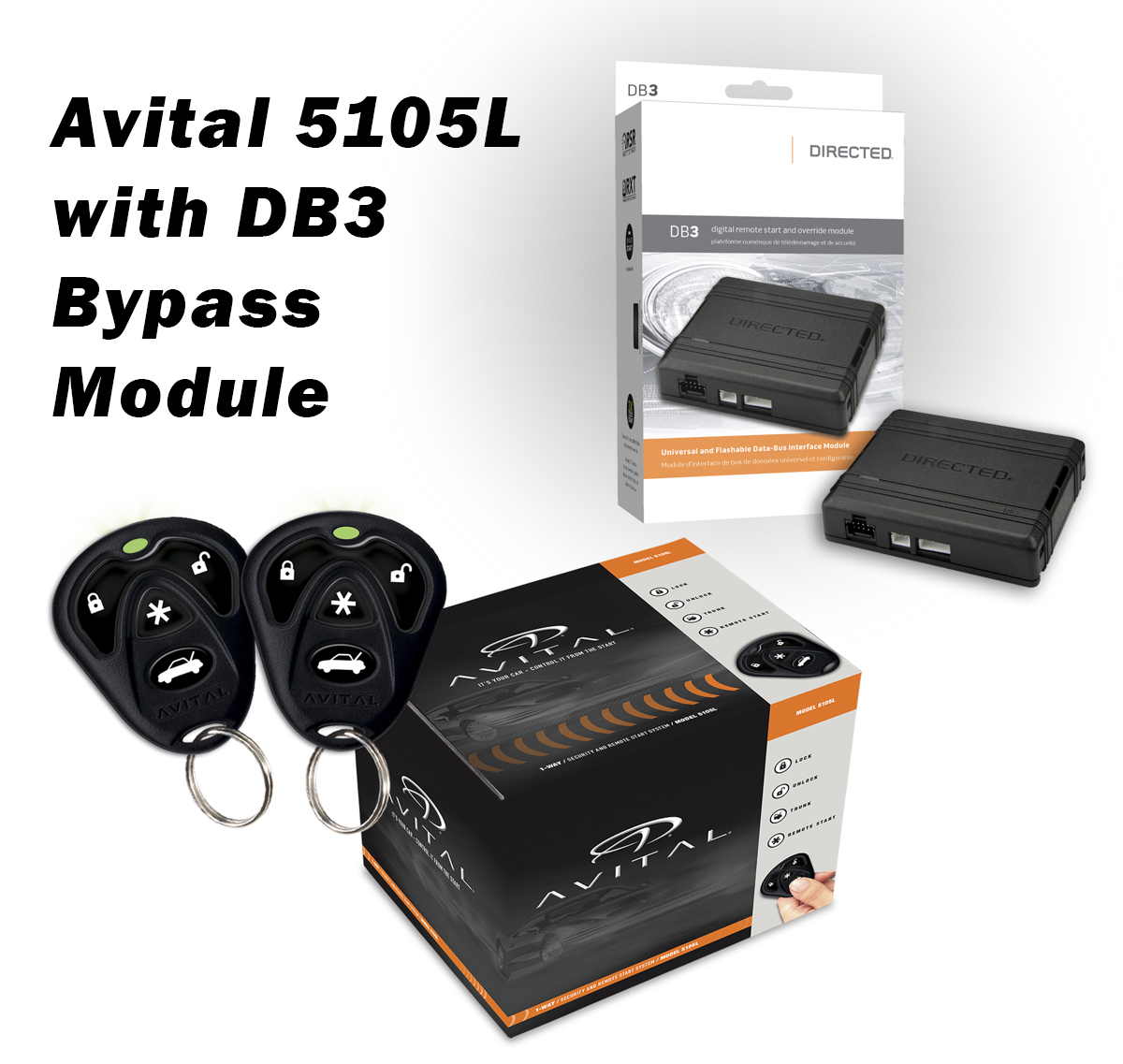 Avital 5105L Alarm & Remote Starter Plus DB3 Bypass Module Package 1500 Ft