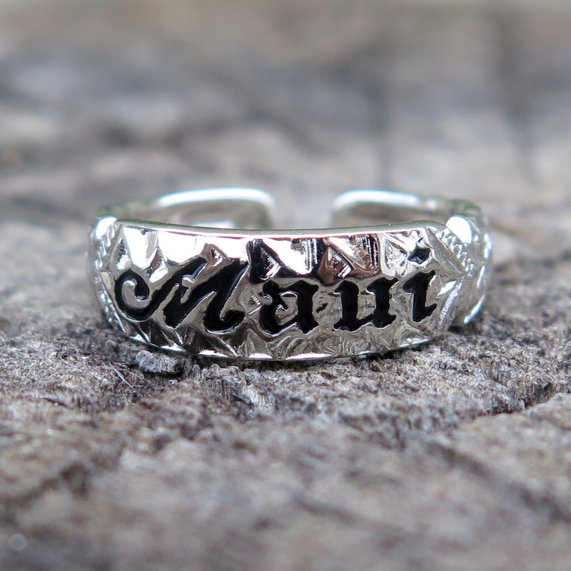 Sterling Silver Black Maui Hawaiian Heritage Scroll 4mm Band Toe Ring TR1336