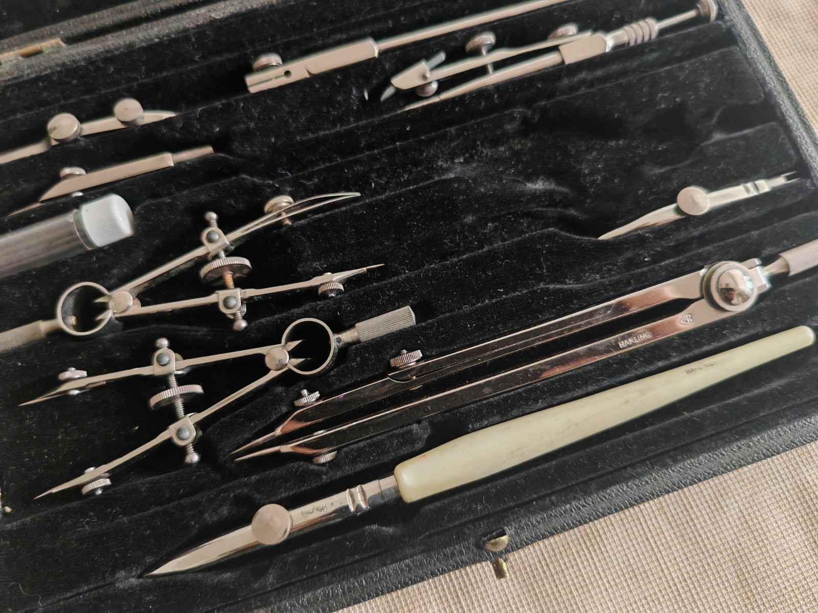 Vintage Harling London Technical Drawing Instrument Set Drafting Compass & Tool
