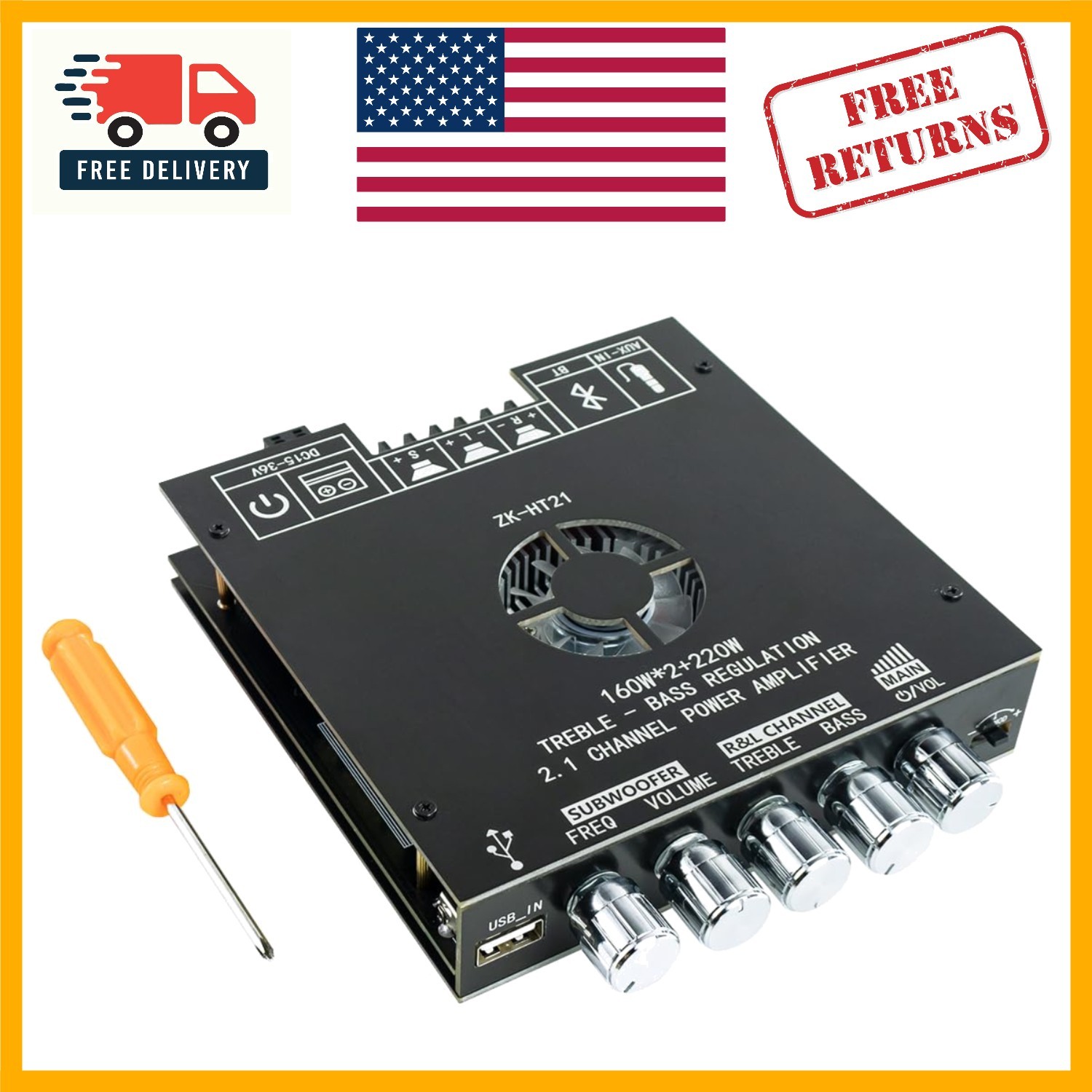 Versatile Bluetooth 2.1 Channel Audio Receiver: 160W + 220W with Safety Features