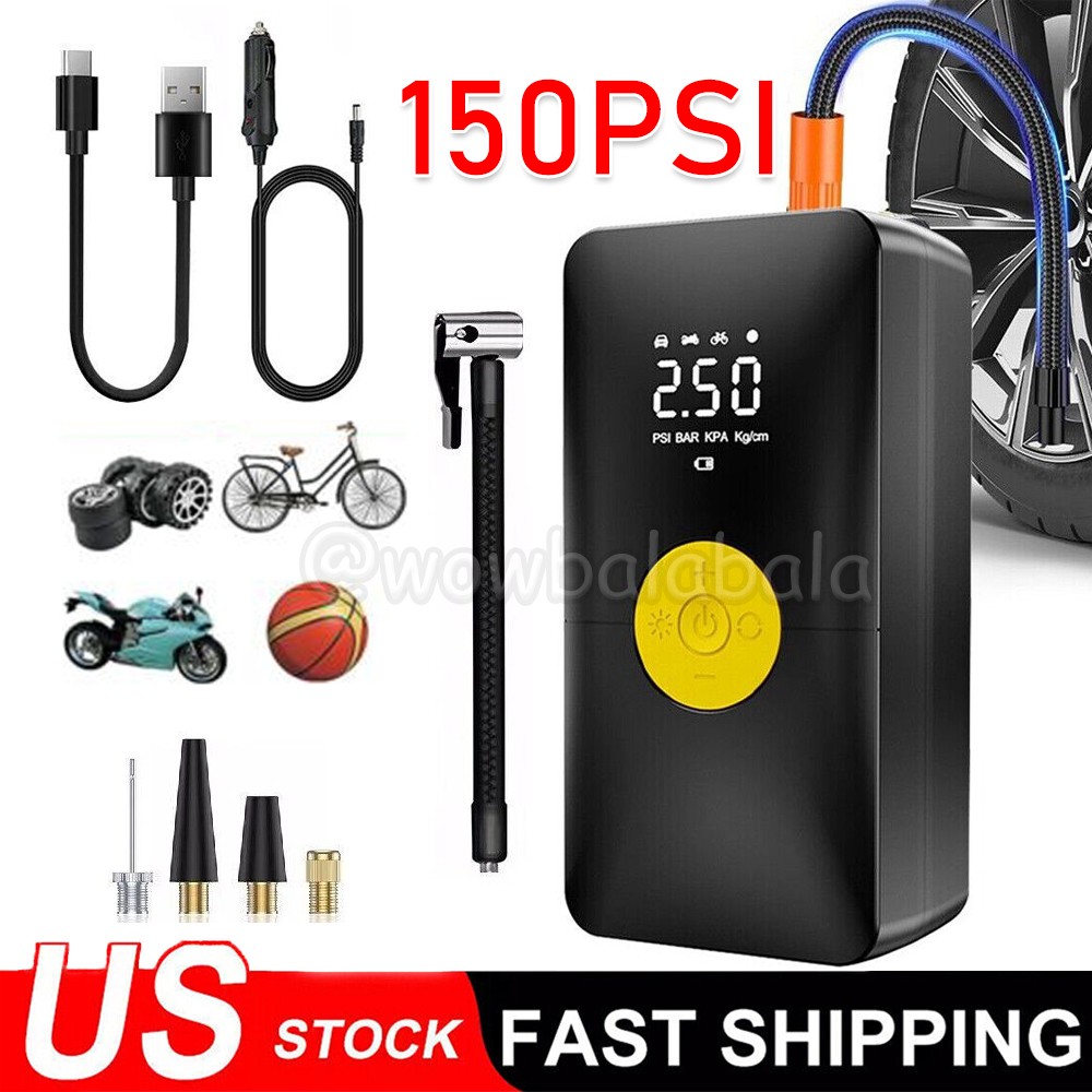 150 PSI Car Tire Inflator Motorcycle Air Pump Compressor Portable Rechargeable
